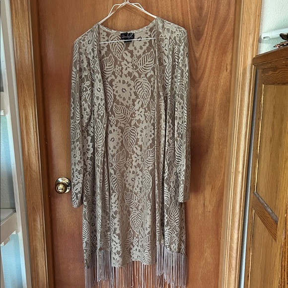 Sweaters - Questions by Say What Floral Lace Fringe Cardigan size medium
